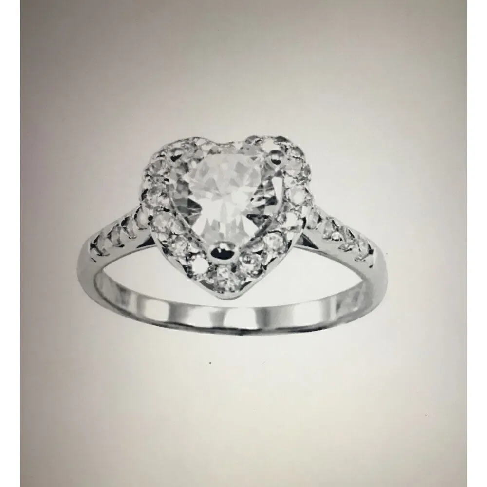 2 Ct Halo Heart Cut Genuine Diamond Simulant Engagement/Right Hand Ring Sz 8